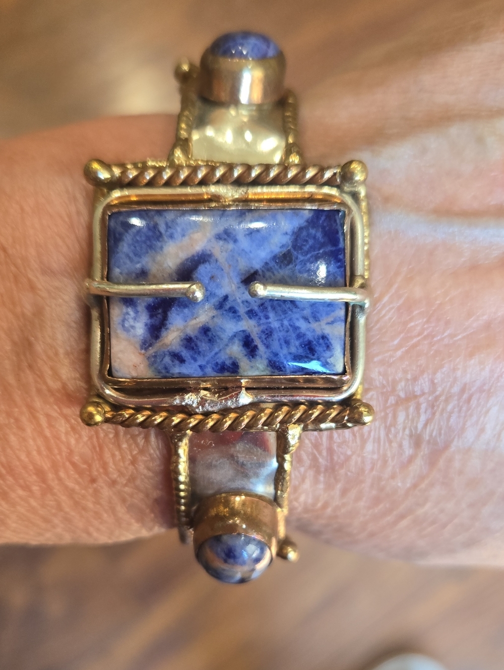 Brass Blue Sodalite Bracelet - Elegant Women's Jewelry